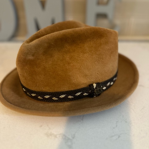 VTG Mens "Stetson" Fedora (The Sovereign) Tan Braided Band size 7 Jazz Hat - Picture 7 of 13